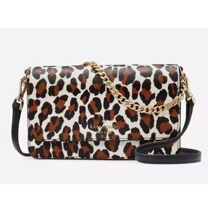 New Kate Spade Madison Spotted Leopard Willow Small Flap Crossbody Cream Multi